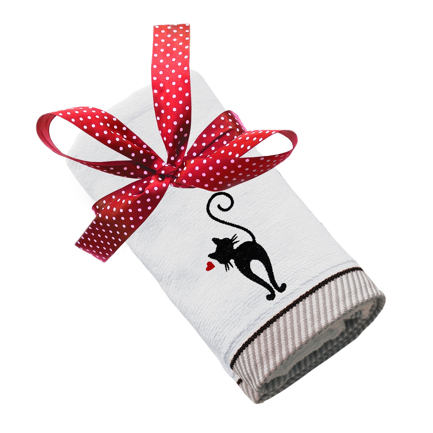 Prosop bumbac, LWS, brodat, model Pisicuta indragostita lws_1568, alb, 70x140 cm