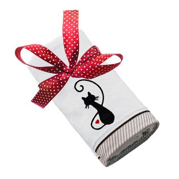 Prosop bumbac, LWS, brodat, model Pisicuta indragostita lws_1571, alb, 50x100 cm Prosop bumbac, LWS, brodat, model Pisicuta indragostita lws_1571, alb, 50x100 cm