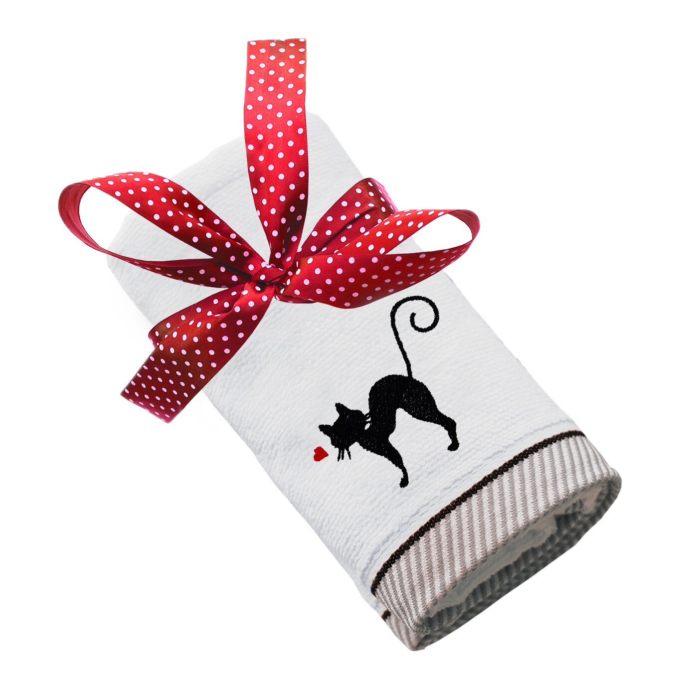 Prosop bumbac, LWS, brodat, model Pisicuta indragostita lws_1573, alb, 50x100 cm