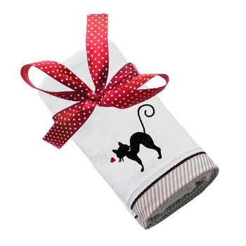 Prosop bumbac, LWS, brodat, model Pisicuta indragostita lws_1573, alb, 50x100 cm Prosop bumbac, LWS, brodat, model Pisicuta indragostita lws_1573, alb, 50x100 cm