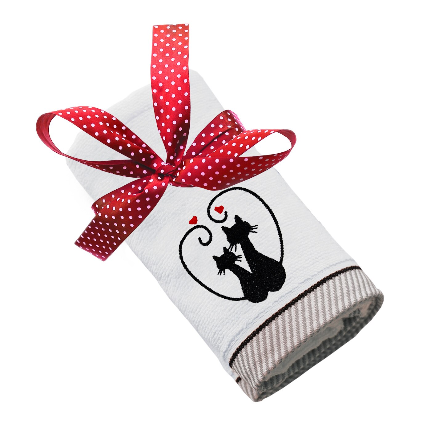 Prosop bumbac, LWS, brodat, model Pisicuta indragostita lws_1569, alb, 50x100 cm