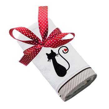 Prosop bumbac, LWS, brodat, model Pisicuta indragostita lws_1563, alb, 50x100 cm Prosop bumbac, LWS, brodat, model Pisicuta indragostita lws_1563, alb, 50x100 cm