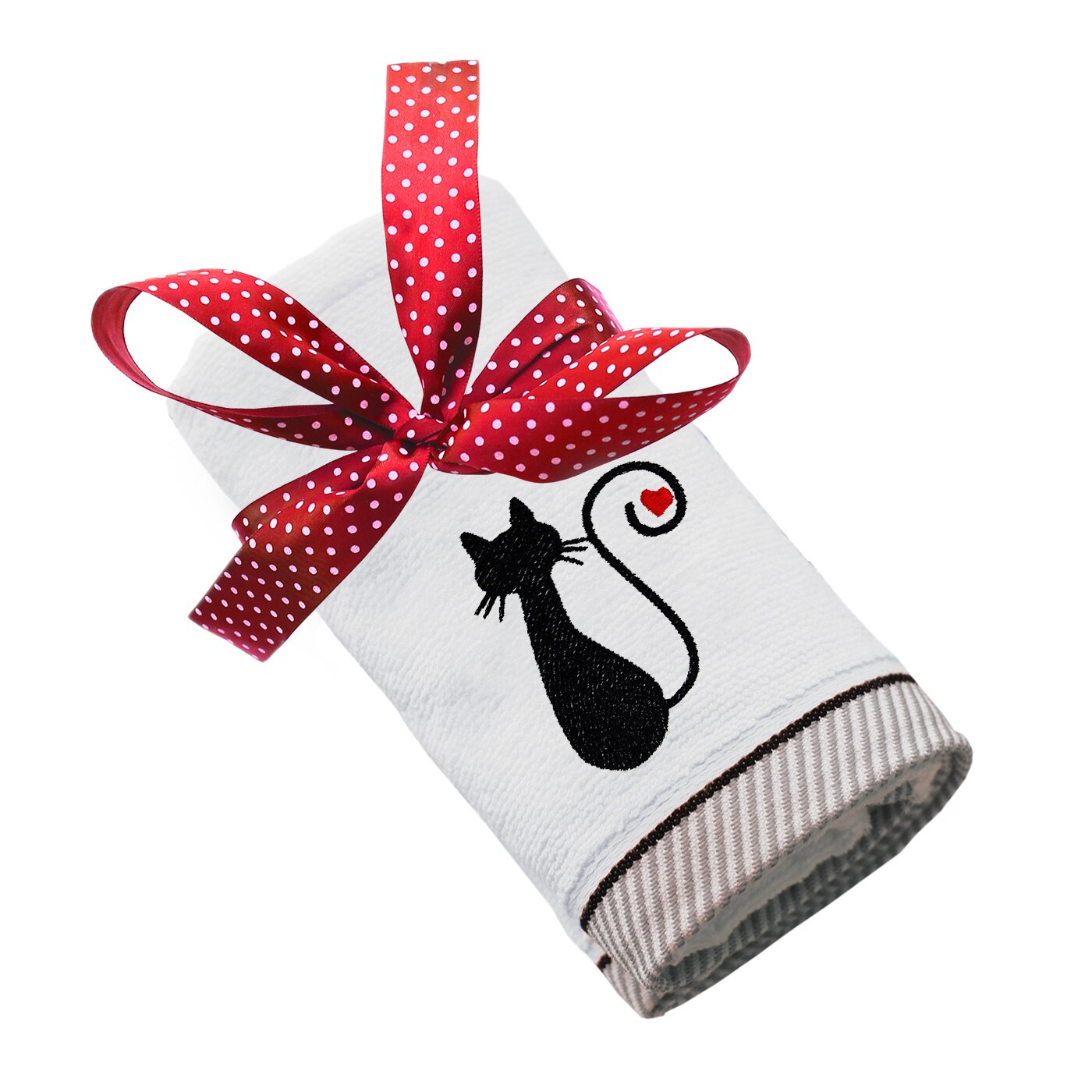 Prosop bumbac, LWS, brodat, model Pisicuta indragostita lws_1564, alb, 70x140 cm