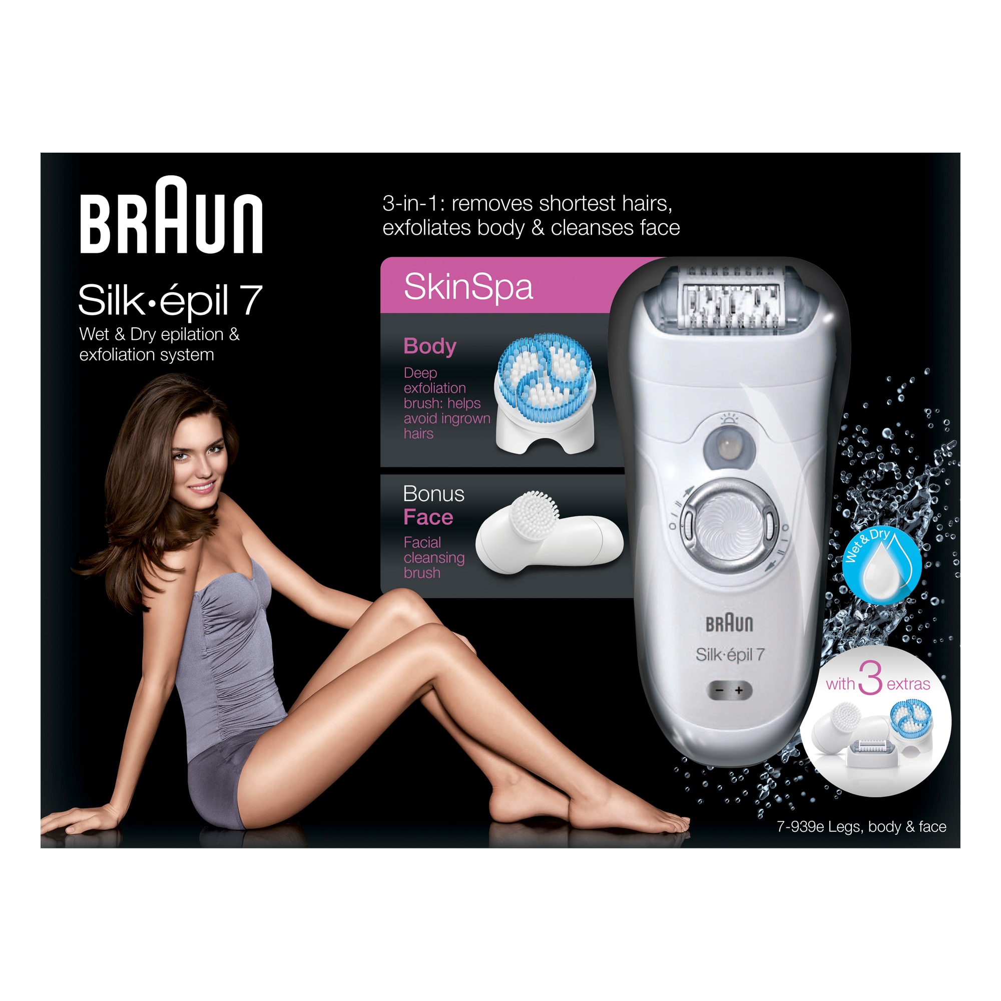 Epilator Braun SE7939e 3-in-1, Wet&Dry, 40 pensete, 3 accesorii