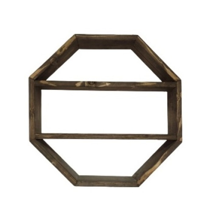 Raft de perete din lemn in forma octogonala, Mendoza, 51x51x9.4 cm, palisandru