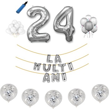 Set baloane La Multi Ani , pentru 24 ani, cifra 45 cm ,Argintiu Set baloane La Multi Ani , pentru 24 ani, cifra 45 cm ,Argintiu