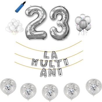 Set baloane La Multi Ani , pentru 23 ani, cifra 45 cm ,Argintiu Set baloane La Multi Ani , pentru 23 ani, cifra 45 cm ,Argintiu