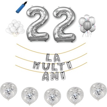Set baloane La Multi Ani , pentru 22 ani, cifra 45 cm ,Argintiu Set baloane La Multi Ani , pentru 22 ani, cifra 45 cm ,Argintiu