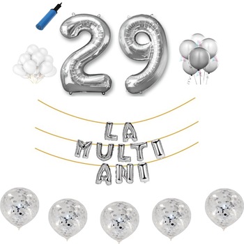Set baloane La Multi Ani , pentru 29 ani, cifra 45 cm , Argintiu Set baloane La Multi Ani , pentru 29 ani, cifra 45 cm , Argintiu