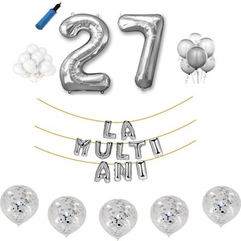 Set baloane La Multi Ani , pentru 27 ani, cifra 45 cm ,Argintiu Set baloane La Multi Ani , pentru 27 ani, cifra 45 cm ,Argintiu