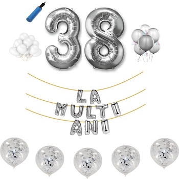 Set baloane La Multi Ani , pentru 38 ani, cifra 45 cm ,Argintiu Set baloane La Multi Ani , pentru 38 ani, cifra 45 cm ,Argintiu