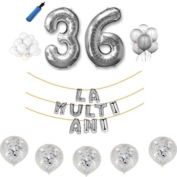 Set baloane La Multi Ani , pentru 36 ani, cifra 1 metru ,Argintiu Set baloane La Multi Ani , pentru 36 ani, cifra 1 metru ,Argintiu