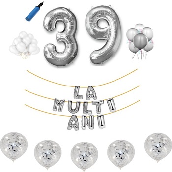 Set baloane La Multi Ani , pentru 39 ani, cifra 45 cm ,Argintiu Set baloane La Multi Ani , pentru 39 ani, cifra 45 cm ,Argintiu