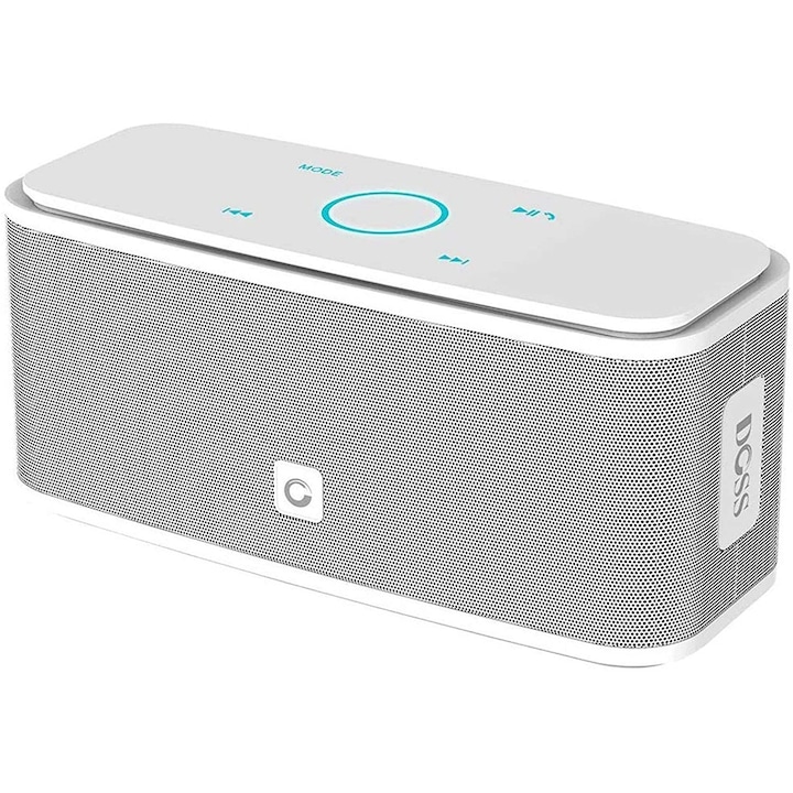 Boxa portabila Doss SoundBox, Touch control, Bass, Bluetooth, Autonomie 20h, IPX4, White