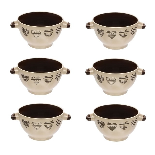 Bleed extinction Marquee Set format din 6 boluri de servit din ceramica pentru supa, cu manere, de  culoare bej model cu inimi, 650 ml - eMAG.ro