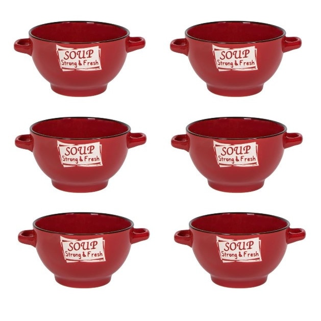 learn subway chicken Set format din 6 boluri de servit din ceramica pentru supa, cu manere, de  culoare rosu, 650 ml - eMAG.ro