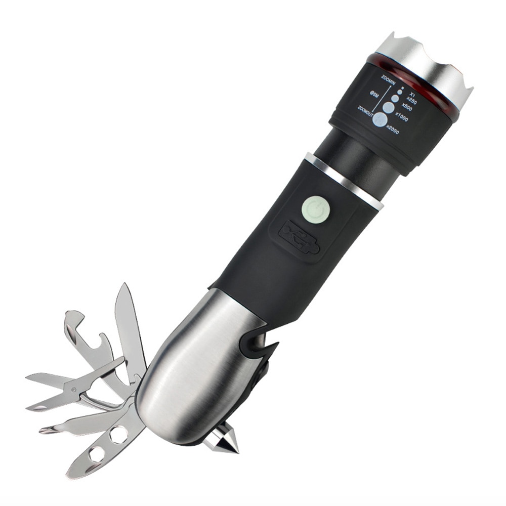 Lanterna LED 800 lumeni AKU Multifunctionala, cu scule si Bricege incluse in maner, 3 Moduri iluminare, otel inoxidabil cu cauciuc anti alunecare, AK5062