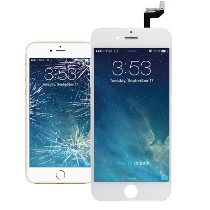 Display Apple iPhone 6S, IPS LCD 4.7 inch, cu Touchscreen si Rama, Gorilla Glass, Negru / Alb -