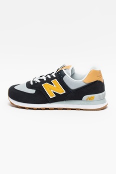 New Balance, Pantofi sport din piele intoarsa cu insertii din plasa M574, Bleumarin inchis/galben sofran New Balance, Pantofi sport din piele intoarsa cu insertii din plasa M574, Bleumarin inchis/galben sofran