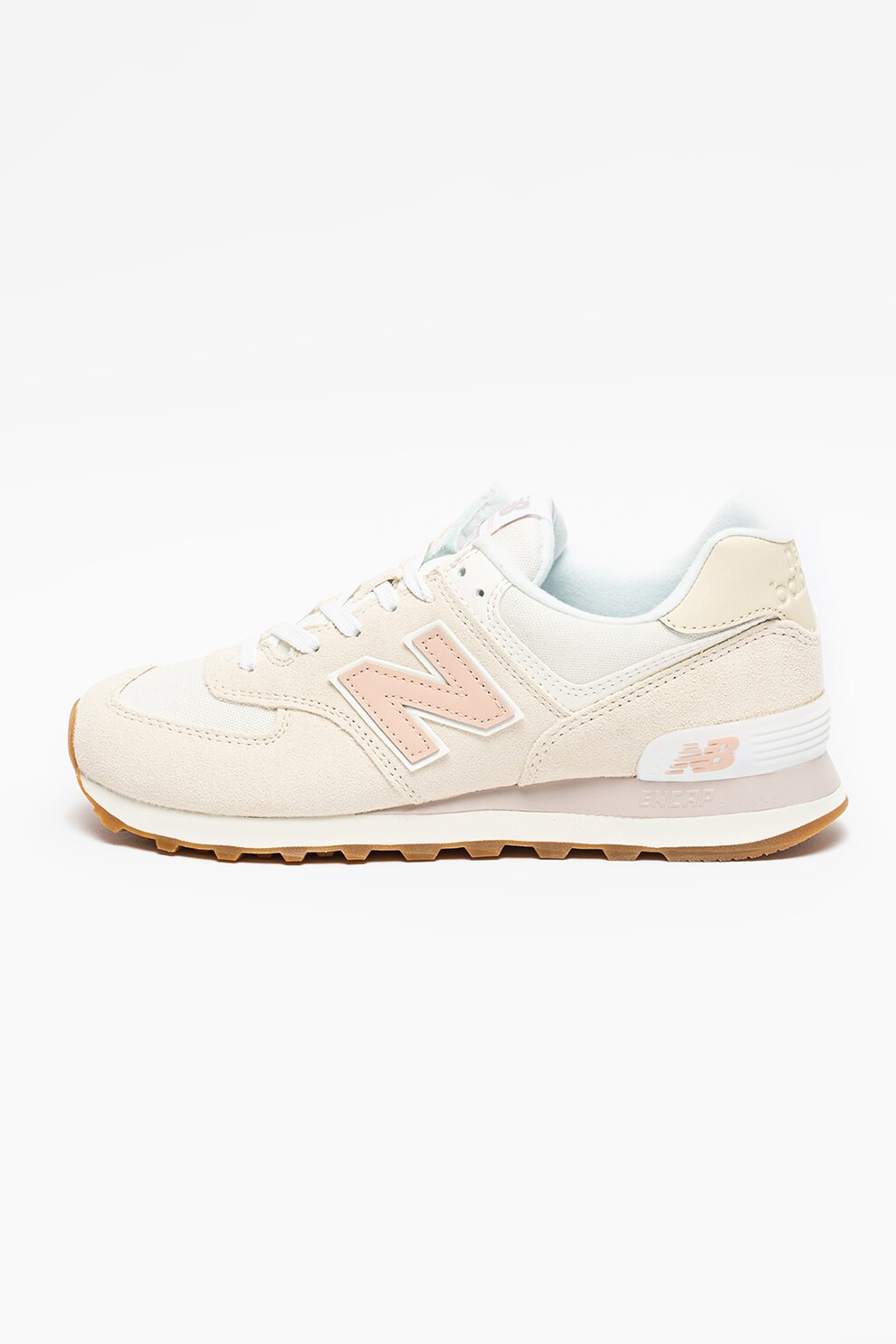 New Balance, Pantofi sport din piele intoarsa cu insertii din plasa 574, Bej/Roz prafuit