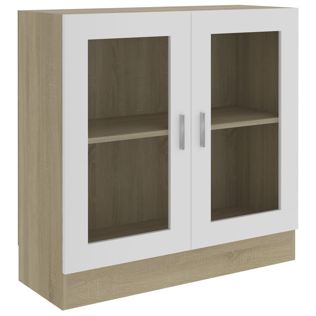 Biblioteca cu vitrina cu 2 rafturi, vidaXL, PAL, 82.5 x 30.5 x 80 cm, Bej