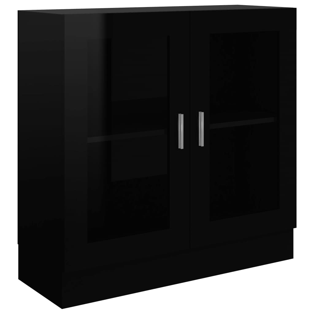 Biblioteca cu vitrina cu 2 rafturi din pal extralucios, vidaXL, PAL, 82.5 x 30.5 x 80 cm, Negru