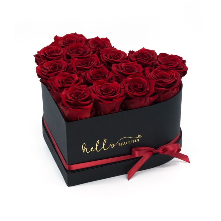 Aranjament floral cu trandafiri de sapun in cutie, rosii , CDIMAG