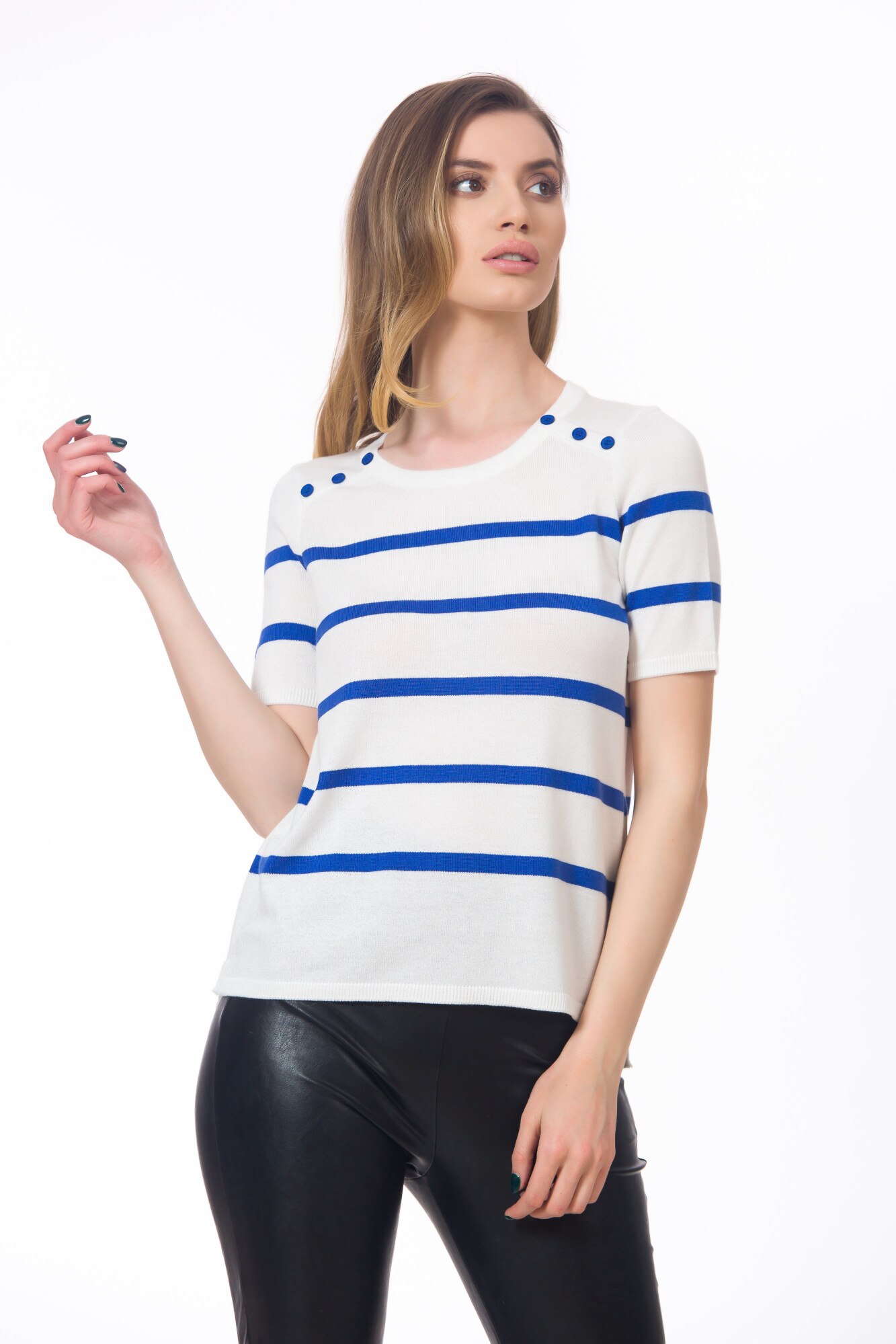 Bluza BE YOU dungi, Alb/Albastru