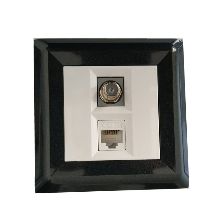 Телевизионна и Компютърна розетка LB Light Softline, бял с рамка перлено черно