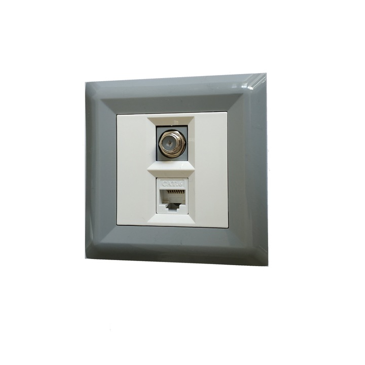 Телевизионна и Компютърна розетка LB Light Softline, бял със сива рамка