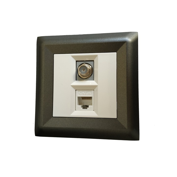 Телевизионна и Компютърна розетка LB Light Softline, бял с графитено черна рамка