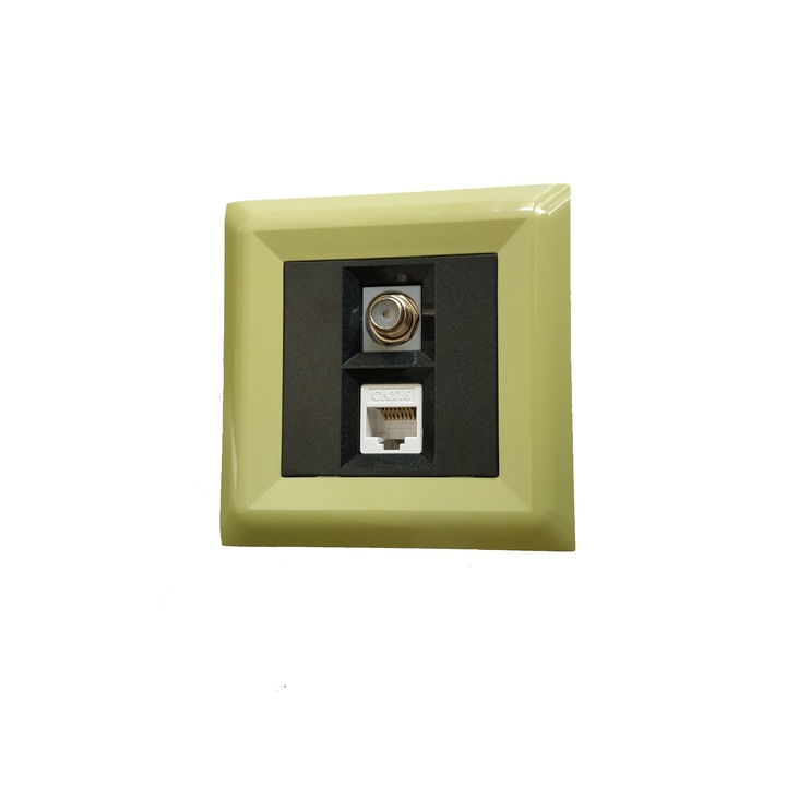 Телевизионна и Компютърна розетка LB Light Softline, перлено черно със зелена рамка