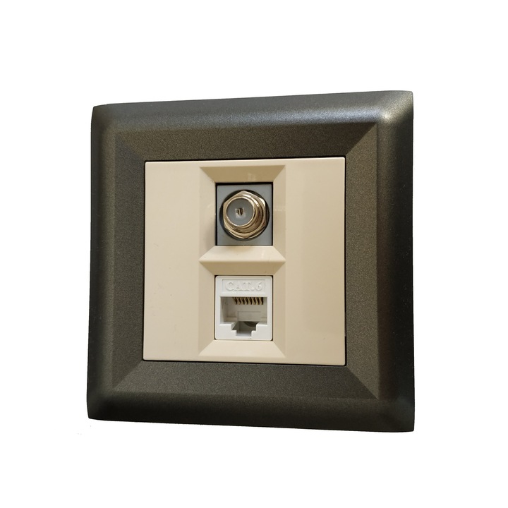 Телевизионна и Компютърна розетка LB Light Softline, кремав с графитено черна рамка