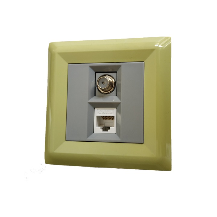 Телевизионна и Компютърна розетка LB Light Softline, сив със зелена рамка