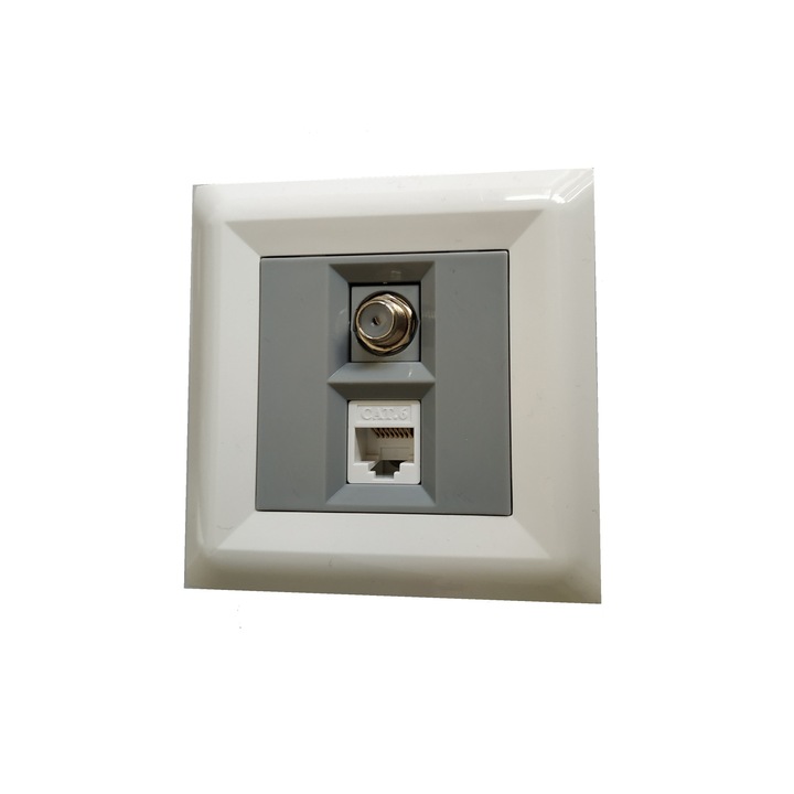 Телевизионна и Компютърна розетка LB Light Softline, сив с бяла рамка