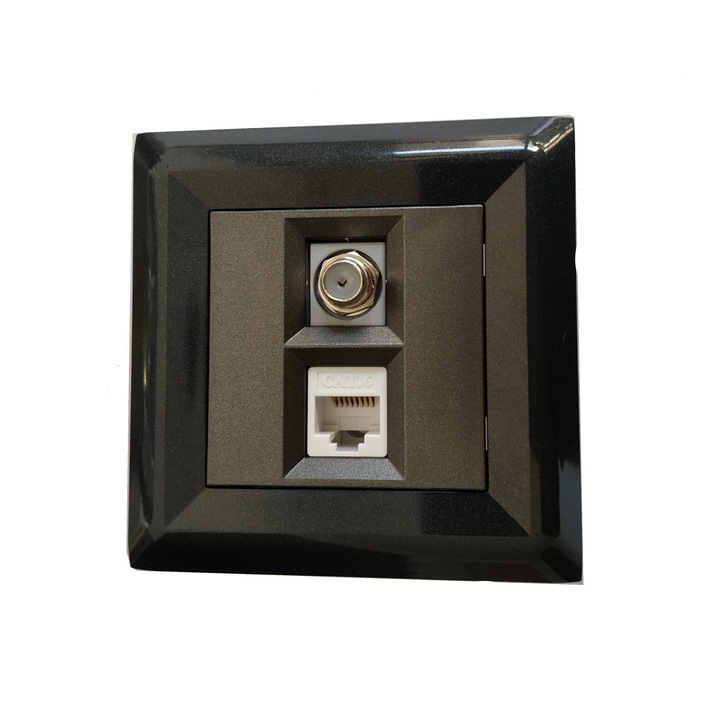 Телевизионна и Компютърна розетка LB Light Softline, графитено черно с перлено черна рамка