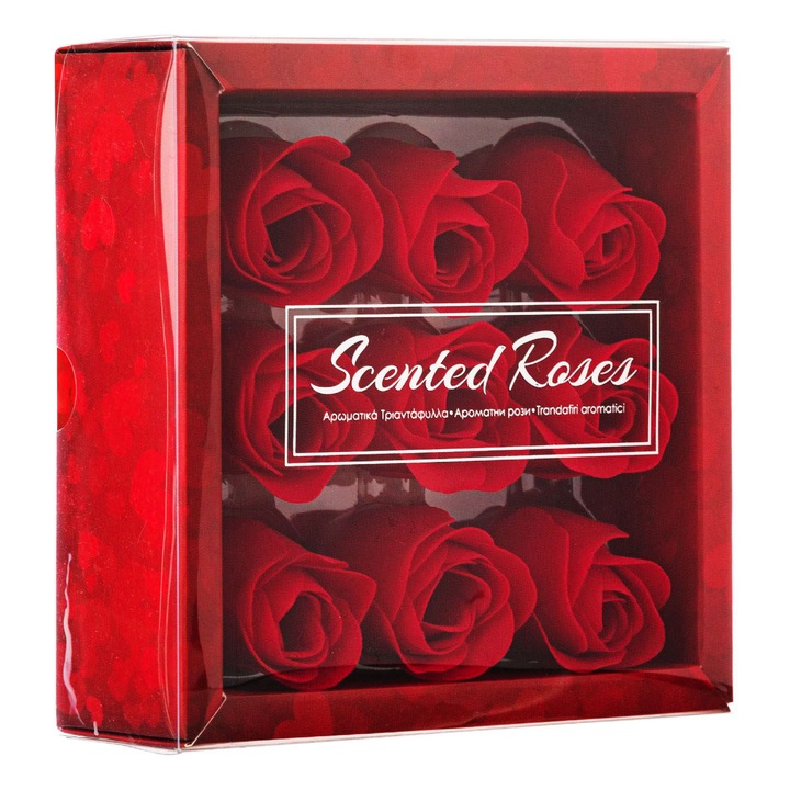 Dekoratív illatos rózsák, 9 db-os készlet, Valentin-nap, 14,5 x 5 x 14,5 cm