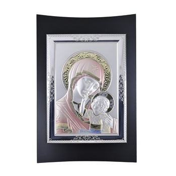Icoana placata cu argint in lemn finisat culoare neagra, pictata manual - Maria cu pruncul - Ortodox, Drept, 33x22 cm, 3/3 Icoana placata cu argint in lemn finisat culoare neagra, pictata manual - Maria cu pruncul - Ortodox, Drept, 33x22 cm, 3/3