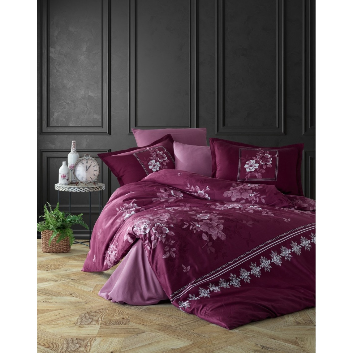 Lenjerie de pat dublu 4 piese, satin de lux, Catalina V1