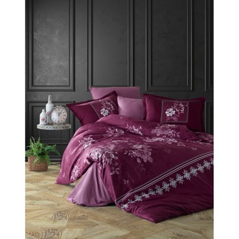 Lenjerie de pat dublu 4 piese, satin de lux, Catalina V1 Lenjerie de pat dublu 4 piese, satin de lux, Catalina V1