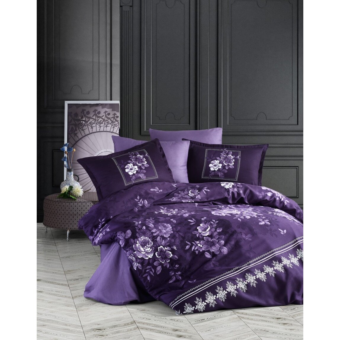 Lenjerie de pat dublu 4 piese, satin de lux, Catalina V2