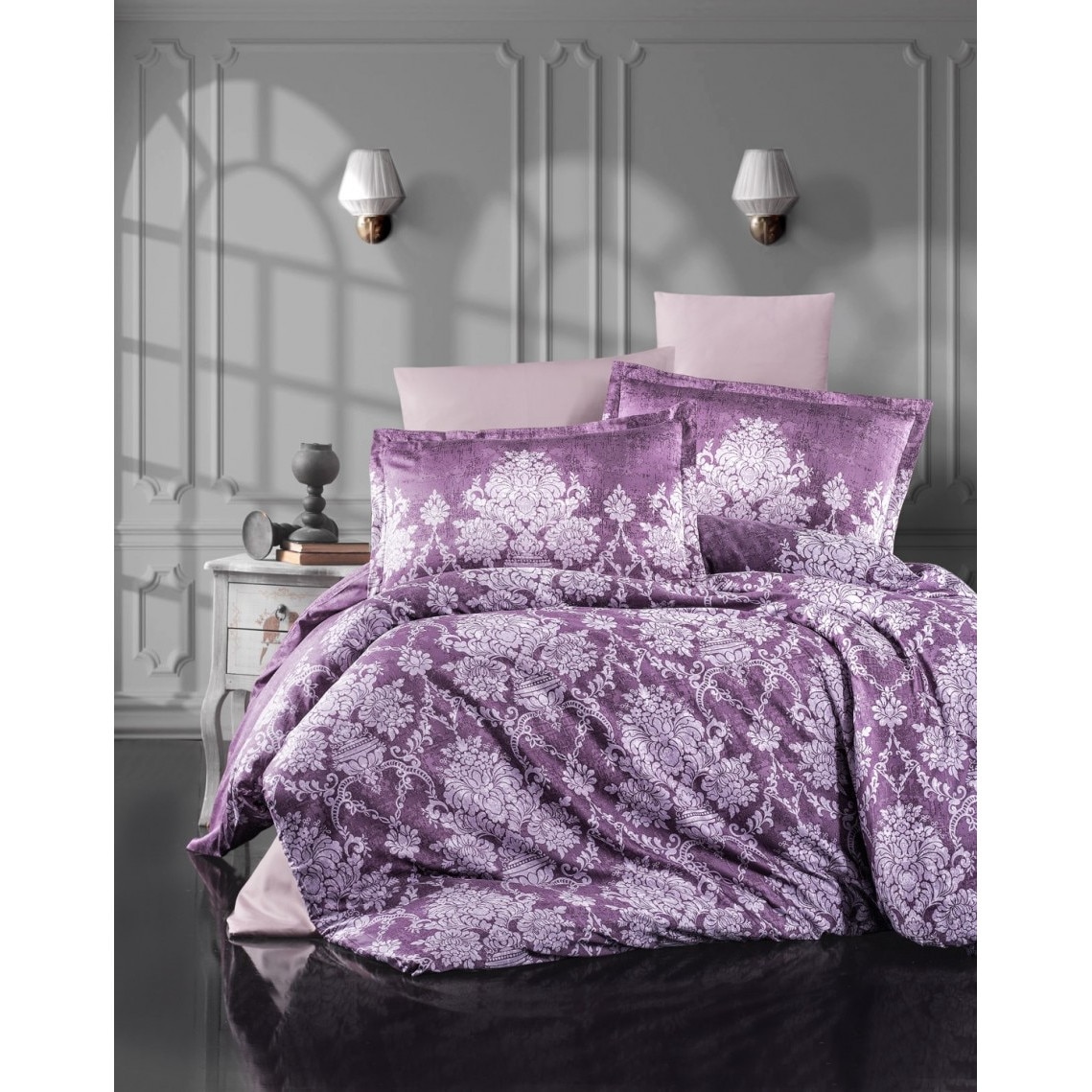 Lenjerie de pat dublu 4 piese, satin de lux, Veroka V2