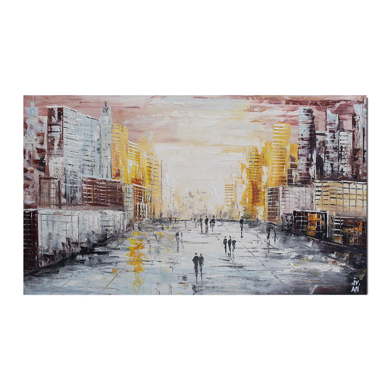 Tablou gigant birou, living pictat manual - Peisaj citadin abstract (5) - 120x70cm ulei pe panza in relief, efect 3D