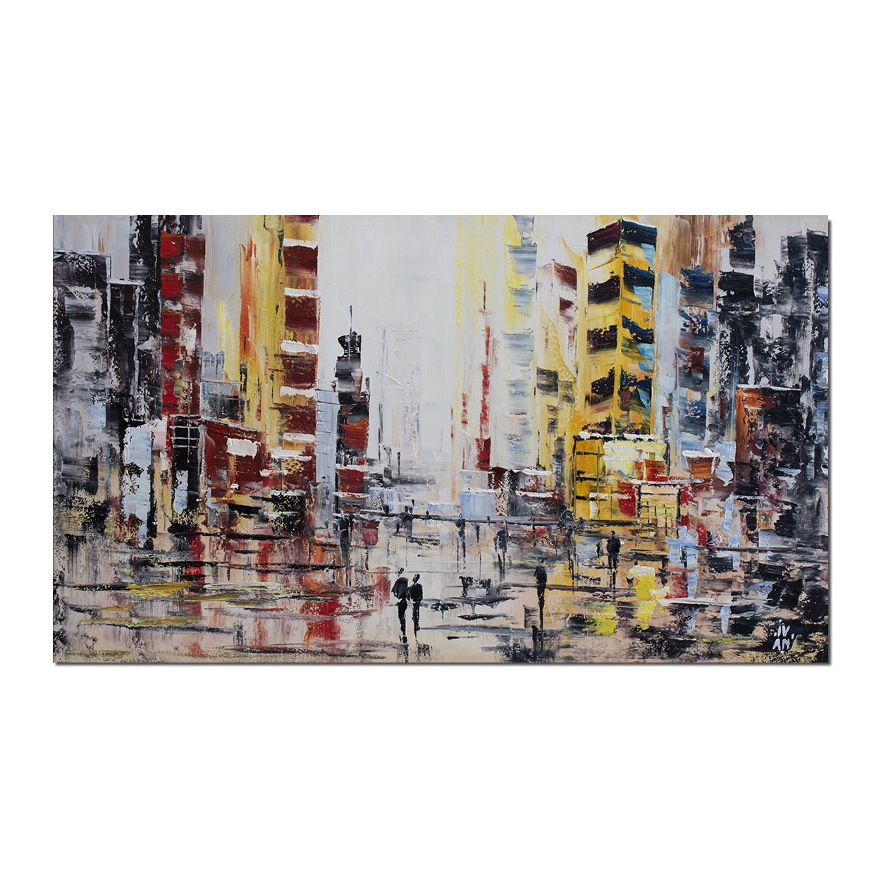 Tablou gigant birou, living pictat manual - In the city - 120x70cm ulei pe panza in relief, efect 3D