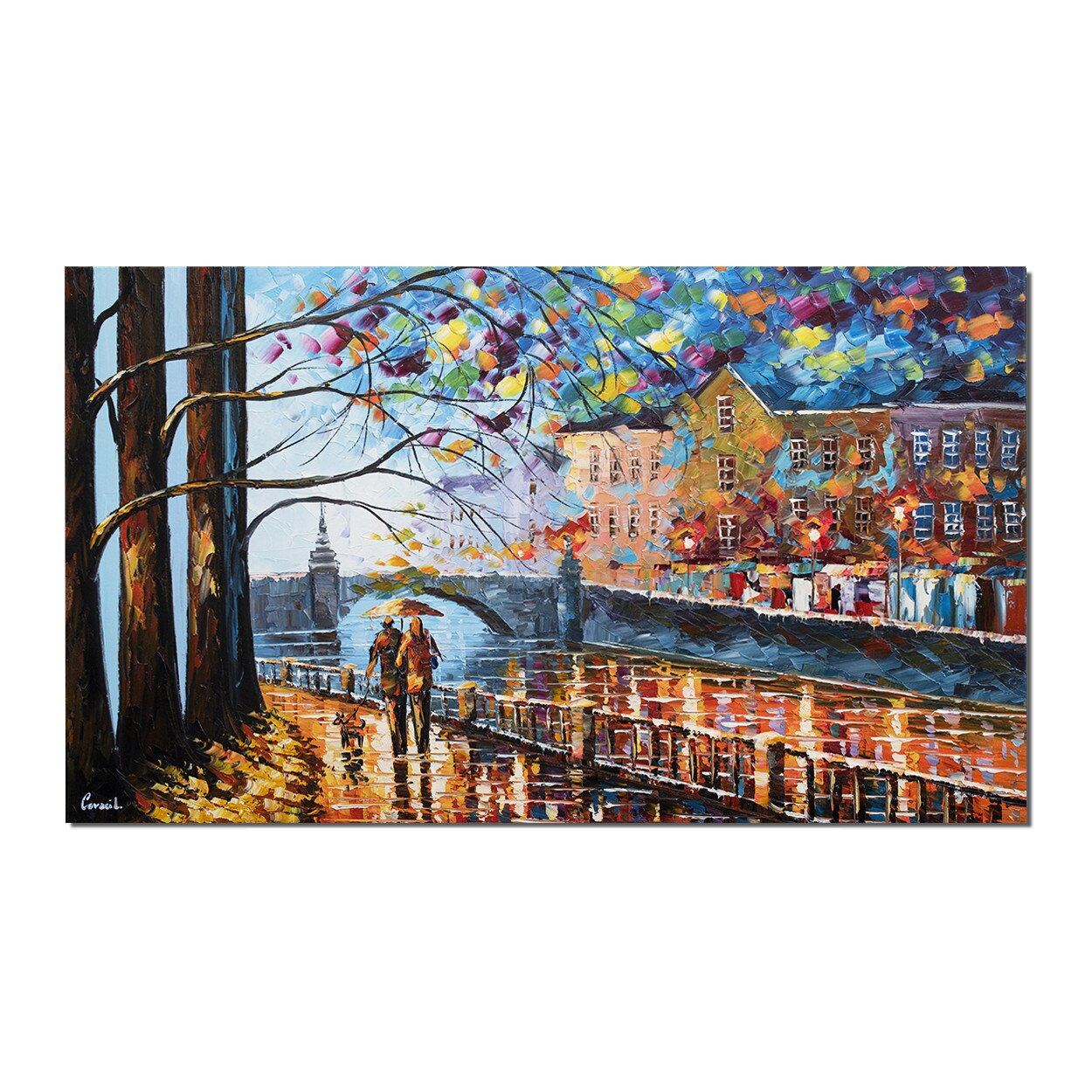 Tablou gigant living, dormitor pictat manual - O seara linistita (1) - 120x70cm ulei pe panza in relief, efect 3D