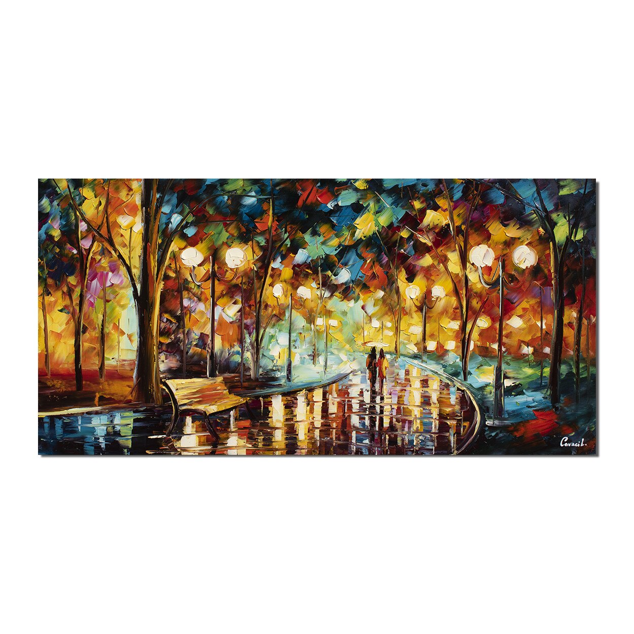 Tablou gigant living, dormitor pictat manual - Impreuna pe aleea vietii - 140x70cm pictura ulei pe panza in cutit efect 3D