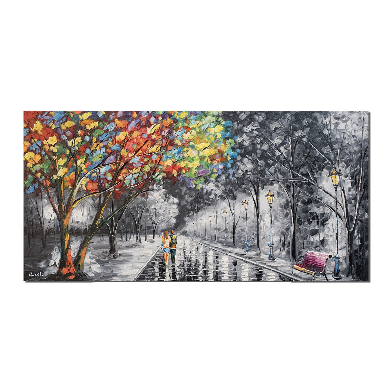 Tablou gigant living, dormitor pictat manual - Impreuna pentru totdeauna (5) - 140x70cm pictura ulei pe panza in cutit efect 3D