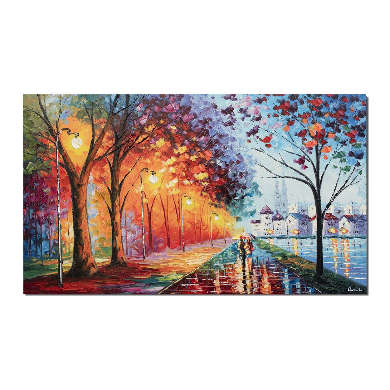 Tablou gigant living, dormitor pictat manual - O seara linistita (3) - 120x70cm ulei pe panza in relief, efect 3D