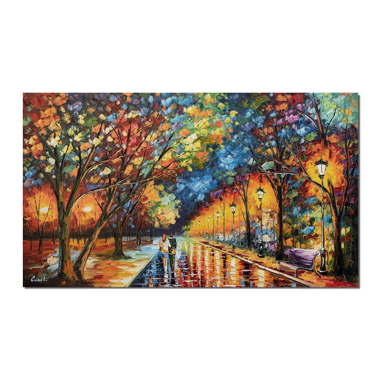 Tablou gigant living, dormitor pictat manual - O seara linistita (4) - 120x70cm ulei pe panza in relief, efect 3D