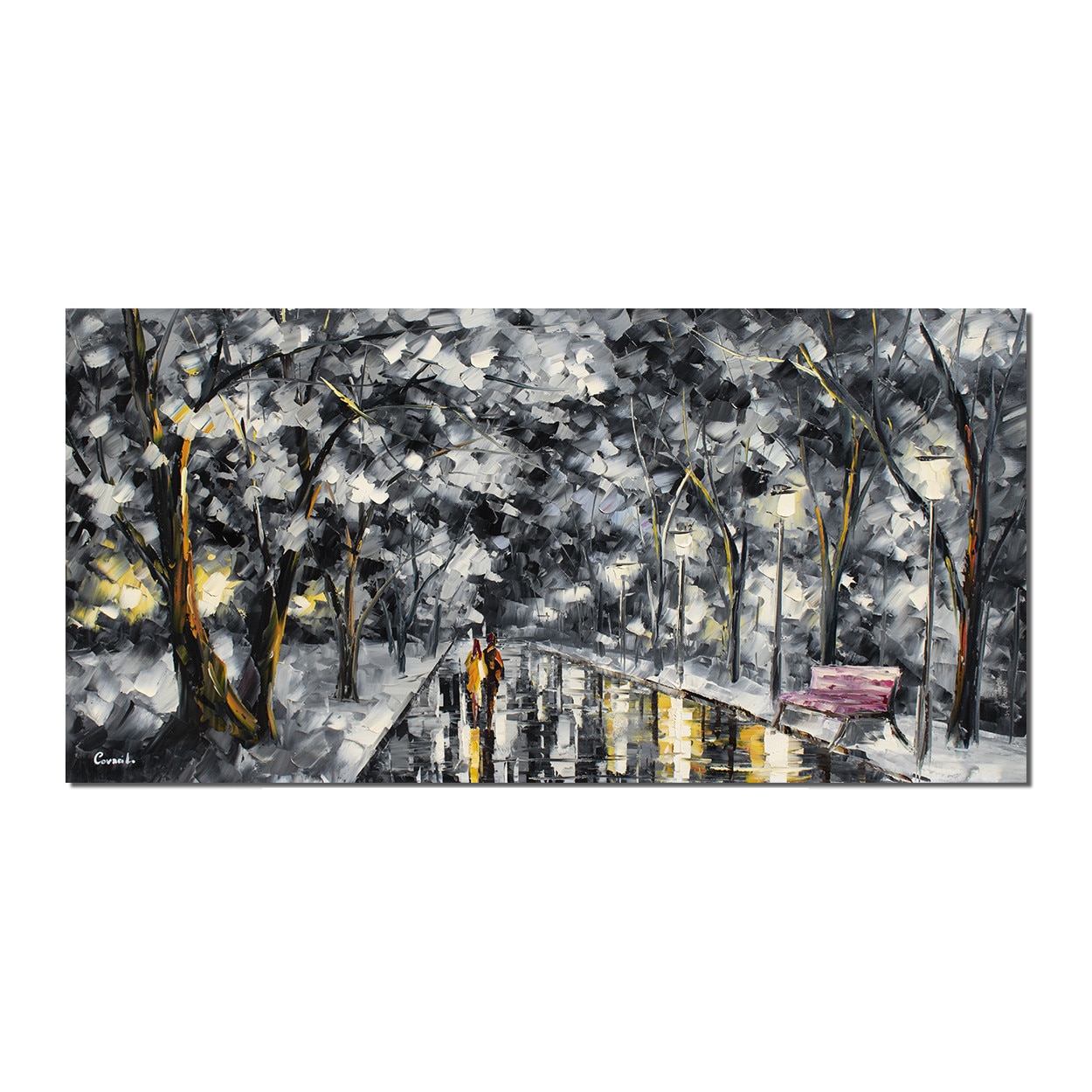 Tablou gigant living, dormitor pictat manual - Impreuna pentru totdeauna (6) - 140x70cm pictura ulei pe panza in cutit efect 3D